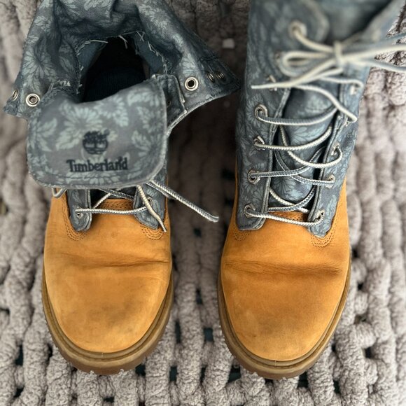 Timberland Earthkeepers Canvas Fold-Down Boots Rare Wheat Floral Size 9 - Picture 2 of 16